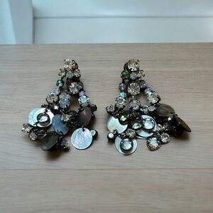 J.Crew gray tone abalone long dangle earrings